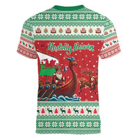 Wales Viking Santa Christmas Women V-Neck T-Shirt Funny Reindeer Norse Xmas - Wonder Print Shop