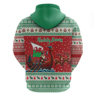 Wales Viking Santa Christmas Zip Hoodie Funny Reindeer Norse Xmas - Wonder Print Shop