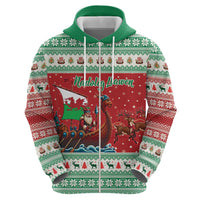 Wales Viking Santa Christmas Zip Hoodie Funny Reindeer Norse Xmas - Wonder Print Shop