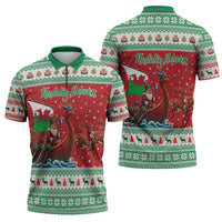 Wales Viking Santa Christmas Zipper Polo Shirt Funny Reindeer Norse Xmas - Wonder Print Shop