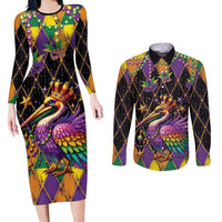 Pelican Mardi Gras Carnival Couples Matching Long Sleeve Bodycon Dress and Long Sleeve Button Shirt Fat Tuesday - Wonder Print Shop