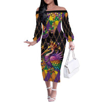 Pelican Mardi Gras Carnival Family Matching Off The Shoulder Long Sleeve Dress and Hawaiian Shirt Fat Tuesday - Wonder Print Shop