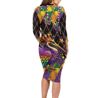 Pelican Mardi Gras Carnival Long Sleeve Bodycon Dress Fat Tuesday - Wonder Print Shop