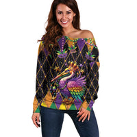 Pelican Mardi Gras Carnival Off Shoulder Sweater Fat Tuesday - Wonder Print Shop