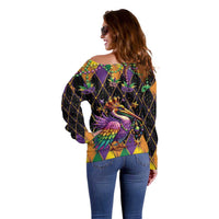 Pelican Mardi Gras Carnival Off Shoulder Sweater Fat Tuesday - Wonder Print Shop