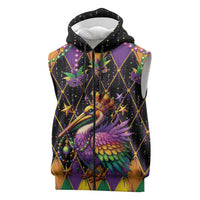 Pelican Mardi Gras Carnival Sleeveless Zip Hoodie Fat Tuesday - Wonder Print Shop