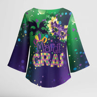 Mardi Gras Masquerade Mask Kimono Sleeve Blouse NOLA Vibe - Wonder Print Shop