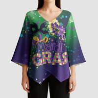 Mardi Gras Masquerade Mask Kimono Sleeve Blouse NOLA Vibe - Wonder Print Shop
