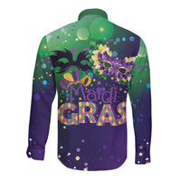 Mardi Gras Masquerade Mask Long Sleeve Button Shirt NOLA Vibe - Wonder Print Shop