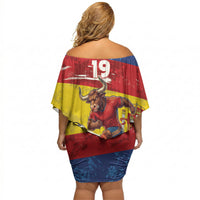 Spain National Football Custom Off Shoulder Short Dress Spanish Bull Trophy Todos con La Roja