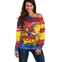 Spain National Football Custom Off Shoulder Sweater Spanish Bull Trophy Todos con La Roja