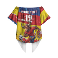 Spain National Football Custom Off Shoulder Wrap Waist Top Spanish Bull Trophy Todos con La Roja