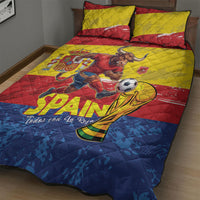 Spain National Football Quilt Bed Set Spanish Bull Trophy Todos con La Roja
