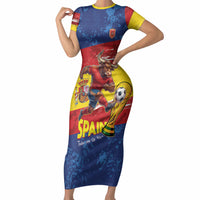Spain National Football Custom Short Sleeve Bodycon Dress Spanish Bull Trophy Todos con La Roja