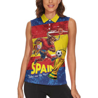 Spain National Football Custom Women Sleeveless Polo Shirt Spanish Bull Trophy Todos con La Roja