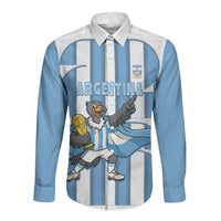 Argentina National Football Custom Long Sleeve Button Shirt Andean Condor Trophy Sporty Style