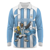 Argentina National Football Custom Long Sleeve Polo Shirt Andean Condor Trophy Sporty Style