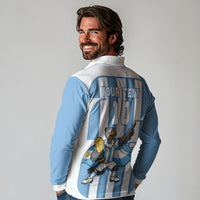 Argentina National Football Custom Long Sleeve Polo Shirt Andean Condor Trophy Sporty Style