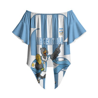 Argentina National Football Custom Off Shoulder Wrap Waist Top Andean Condor Trophy Sporty Style