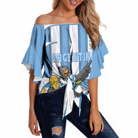 Argentina National Football Custom Off Shoulder Wrap Waist Top Andean Condor Trophy Sporty Style