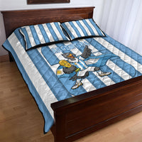 Argentina National Football Quilt Bed Set Andean Condor Trophy Sporty Style