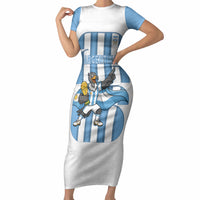 Argentina National Football Custom Short Sleeve Bodycon Dress Andean Condor Trophy Sporty Style