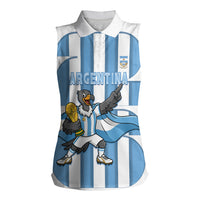 Argentina National Football Custom Women Sleeveless Polo Shirt Andean Condor Trophy Sporty Style