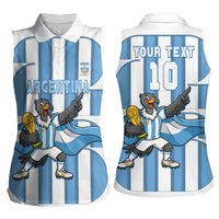 Argentina National Football Custom Women Sleeveless Polo Shirt Andean Condor Trophy Sporty Style