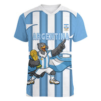 Argentina National Football Custom Women V-Neck T-Shirt Andean Condor Trophy Sporty Style