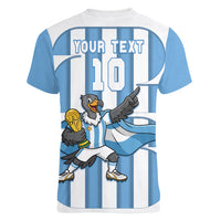 Argentina National Football Custom Women V-Neck T-Shirt Andean Condor Trophy Sporty Style
