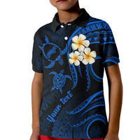 Personalised Niihau Hawaii Kid Polo Shirt Polynesian Tattoo and Pacific Plumeria Blue Vibe - Wonder Print Shop