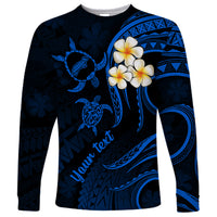 Personalised Niihau Hawaii Long Sleeve Shirt Polynesian Tattoo and Pacific Plumeria Blue Vibe - Wonder Print Shop