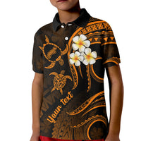 Personalised Niihau Hawaii Kid Polo Shirt Polynesian Tattoo and Pacific Plumeria Gold Vibe - Wonder Print Shop
