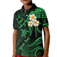 Personalised Niihau Hawaii Kid Polo Shirt Polynesian Tattoo and Pacific Plumeria Green Vibe - Wonder Print Shop
