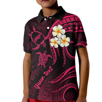 Personalised Niihau Hawaii Kid Polo Shirt Polynesian Tattoo and Pacific Plumeria Pink Vibe - Wonder Print Shop