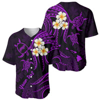 Personalised Niihau Hawaii Baseball Jersey Polynesian Tattoo and Pacific Plumeria Purple Vibe LT9 - Wonder Print Shop
