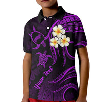 Personalised Niihau Hawaii Kid Polo Shirt Polynesian Tattoo and Pacific Plumeria Purple Vibe - Wonder Print Shop