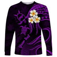 Personalised Niihau Hawaii Long Sleeve Shirt Polynesian Tattoo and Pacific Plumeria Purple Vibe - Wonder Print Shop