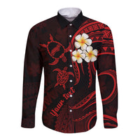Personalised Niihau Hawaii Long Sleeve Button Shirt Polynesian Tattoo and Pacific Plumeria Red Vibe - Wonder Print Shop