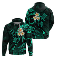 Personalised Niihau Hawaii Hoodie Polynesian Tattoo and Pacific Plumeria Turquoise Vibe - Wonder Print Shop