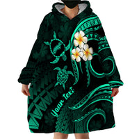 Personalised Niihau Hawaii Wearable Blanket Hoodie Polynesian Tattoo and Pacific Plumeria Turquoise Vibe - Wonder Print Shop