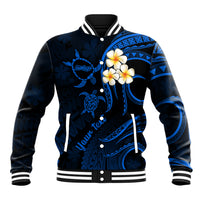 Personalised Molokai Hawaii Baseball Jacket Polynesian Tattoo and Pacific Plumeria Blue Vibe LT9 - Wonder Print Shop