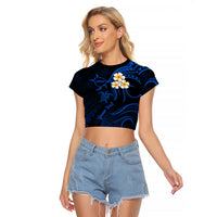 Personalised Molokai Hawaii Raglan Cropped T Shirt Polynesian Tattoo and Pacific Plumeria Blue Vibe - Wonder Print Shop