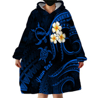 Personalised Molokai Hawaii Wearable Blanket Hoodie Polynesian Tattoo and Pacific Plumeria Blue Vibe - Wonder Print Shop