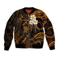 Personalised Molokai Hawaii Sleeve Zip Bomber Jacket Polynesian Tattoo and Pacific Plumeria Gold Vibe - Wonder Print Shop
