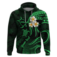 Personalised Molokai Hawaii Hoodie Polynesian Tattoo and Pacific Plumeria Green Vibe - Wonder Print Shop