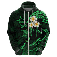 Personalised Molokai Hawaii Hoodie Polynesian Tattoo and Pacific Plumeria Green Vibe - Wonder Print Shop