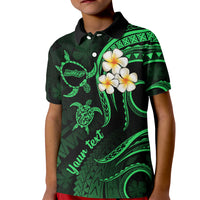 Personalised Molokai Hawaii Kid Polo Shirt Polynesian Tattoo and Pacific Plumeria Green Vibe - Wonder Print Shop