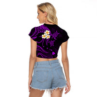 Personalised Molokai Hawaii Raglan Cropped T Shirt Polynesian Tattoo and Pacific Plumeria Purple Vibe - Wonder Print Shop