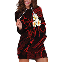Personalised Molokai Hawaii Hoodie Dress Polynesian Tattoo and Pacific Plumeria Red Vibe - Wonder Print Shop